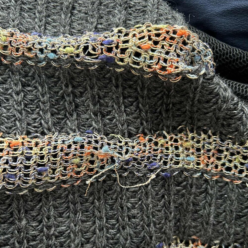 Tricotto Charcoal & Metallic Open-Knit Stripe Sweater w/ Shoulder Zippers - US M - Picture 16 of 16